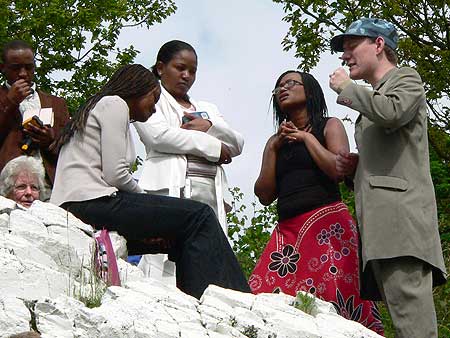 visitors praying