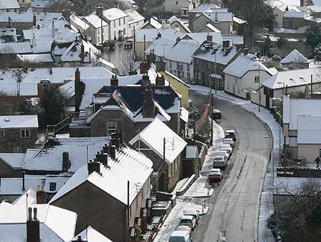 Sticklepath Village in snow