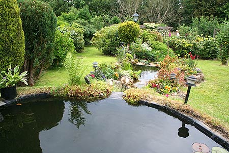 pond and sloping garden