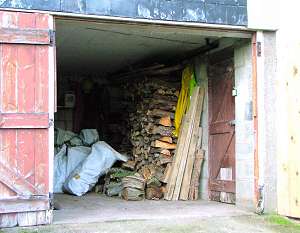Woodpile in garage