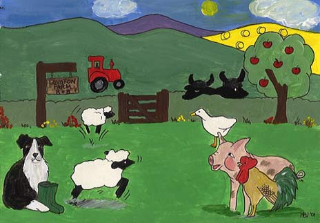 Painting of farm and animals