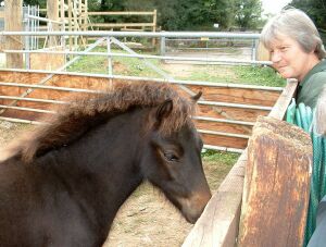 Maureen Rolls with a foal born to a rescued mare